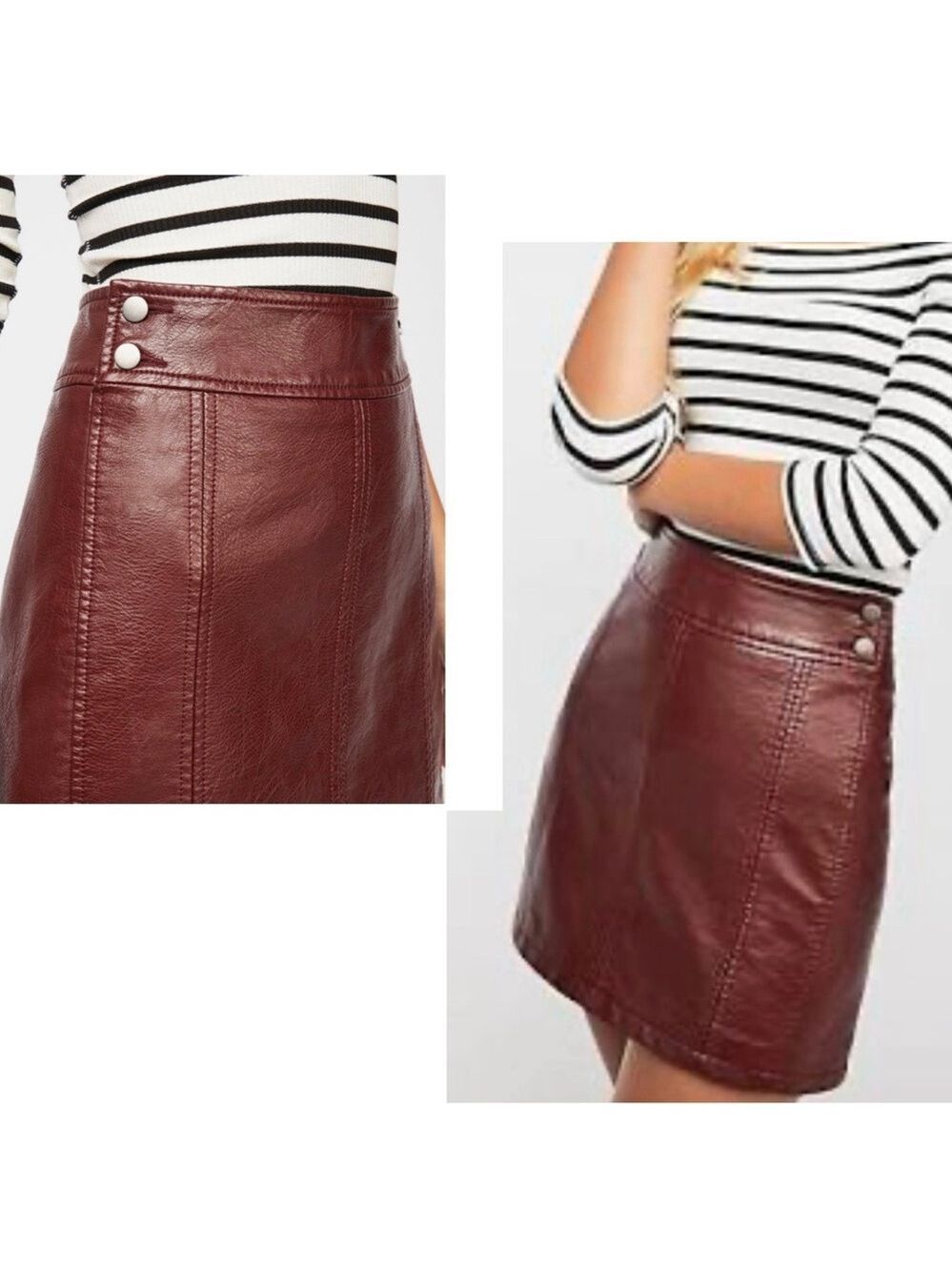 Free People burgundy mahogany faux leather mini skirt pleather vegan 10 auburn